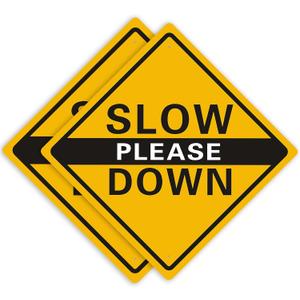 Please Slow Down Sign. 12 x 12 Inches Reflective Aluminum Sign, Waterproof, Weatherproof, Scratch and UV Resistant. Easy to Mount Indoor or Outdoor use (B)