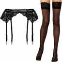 Lidogirl Women's Lace Nights Garter Belt with Stockings Sheers (Black 002)