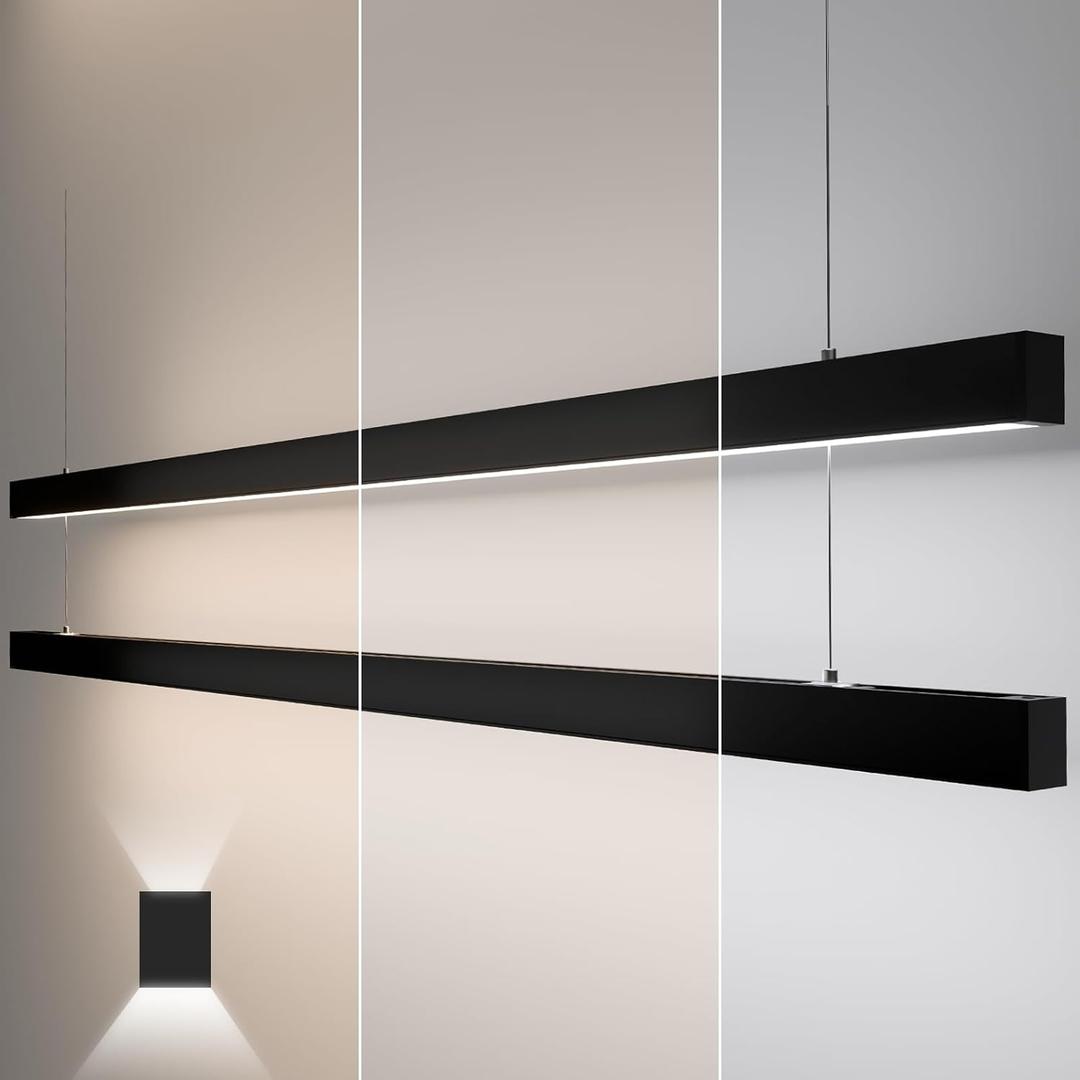 8FT LED Linear Light,100/90/80/70/60W Up and Down Light, 3000/4000/5000K CCT,Commercial And Residential Linear Lights Fixture for Office,Pendant Lights for Home,Shop,Garage,Basement,School-2Pack (Black)