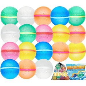 Reusable Water Balloons 18PCS: Quick Fill Water Balls Toys for Pool Backyard Beach, Self-Sealing, Refillable Silicone Magnetic Water Bombs for Kids Boys & Girls, Summer Toys Games Outdoor Activities