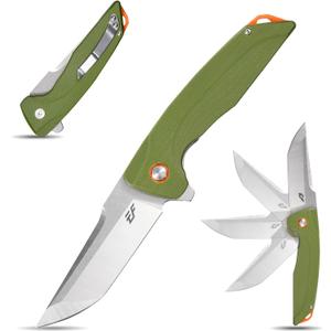 Eafengrow EF926 Pocket Knife D2 Steel Blade Outdoor Tool knives G10 Handle Pocket Clip EDC Knife Ball bearing Knife for Camping Survival Hiking,green