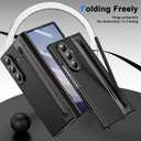 for Samsung Galaxy Z Fold 7 Case with Built-in Compact Writing Pen,Leather Texture,Hinge Protection Wireless Charging,Slim S Pen Phone Case Black 23-Z Fold7-01