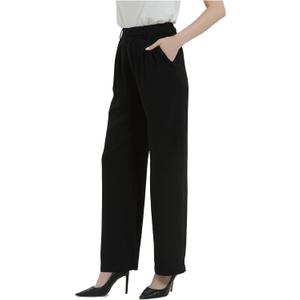 Tronjori Women High Waist Casual Straight Leg Long Business Work Suit Dress Pants Wide Leg Trousers Regular Waistband (16, Black)