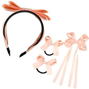 Girls School Hair Bows Set Accessories - Blue Bow Clips Headbands and Ponytail Holders Ties, Multi-styled Accessories for Toddlers Girls (Pink)