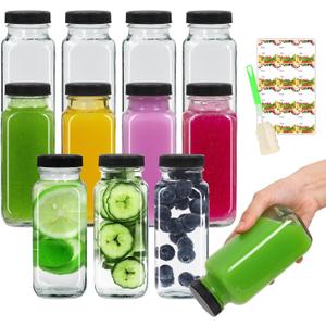 AuroTrends 8 oz Glass Bottles with Lids 12Pack, 250ml Glass Bottles for Juicing, Water, Kombucha - Portable Glass Juicing Bottles Reusable Glass 8oz (8fl.oz, Set of 12)