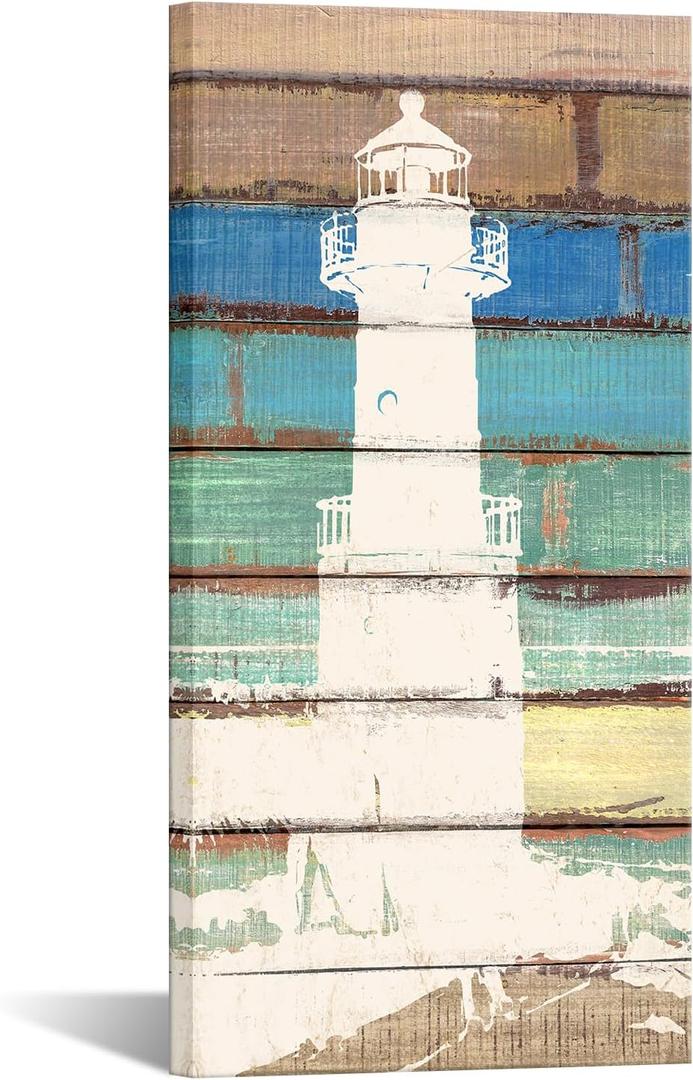 KREATIVE ARTS Coastal Wall Art Lighthouse Ocean Canvas Paintings Sea Picture Vintage Artwork Framed Rustic Home Decor Ready to Hang for Bathroom Bedroom 20x40 Inches