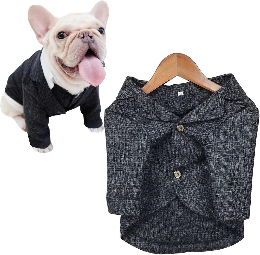 Dog Clothes Pet Plaid Suit Dog Tuxedo Costumes, Formal Gentleman Apparel Vest, Wedding Party Birthday Wear French Bulldog Pug Teddy Terrier Pup(Black Coat, XL)
