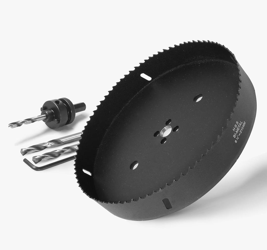 8-1/4 Inch Hole Saw with 1/2" Hex Shank Quick Change Arbor, JTemgle Bi-Metal Hole Saw Heavy Duty Hole Cutting Tool for Cornhole Boards, Recessed Lights, Wood, Plastic, Drywall & Soft Metal