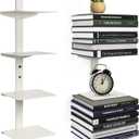 Floating Book Shelves for Wall, 4 Tier Invisible Floating Bookshelf, Vertical Spine Book Tower, Wall Mounted & Space Saving, Heavy Duty Metal Book Organizer for Home Office, 2 Pack White