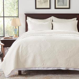 Anluoer Quilt King Size Bedding Set-Cream Embossed, Bedspreads-Lightweight Summer Soft Microfiber Bedspread, Bed Coverlet for All Seasons (1 Quilt, 2 Pillow Shams)