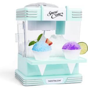 Nostalgia Snow Cone Machine With 2 Reusable Plastic Cups & Ice Scoop for Easy Serving- Retro Table-Top Ice Cone Maker Makes 20 Icy Treats- Slushie Machine for Parties, Family Treats & Gatherings- Aqua