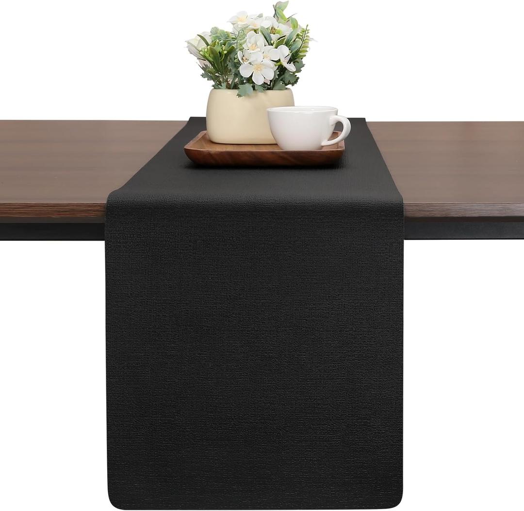 Table Runners 72 Inches Long, Dual-Sided Faux Leather Farmhouse Table Runner Waterproof Heatproof Non-Slip for Living Room Party Home Decor Holiday Decorations(Black, 12 x 72 Inch)