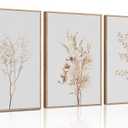 EFGETTPD 3Pcs Wildflower Floral Wall Art Beige Botanical Canvas Paintings Nature Wilderness Wall Decor Prints Minimalist Boho Farmhouse Posters Pictures for Living Room Bedroom Office Unframed (Frames Are Not Included)