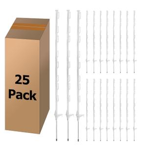 25 Pack Electric Fence Posts, 48 Inch Plastic Step in Fence Post, Temporary Fence Posts for Farm Protection and Livestock, White