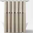 Lush Decor Farmhouse Button Stripe Yarn Dyed Cotton Blend Shower Curtain Single 72" W x 72" L Linen - Rustic Shower Curtains for Bathroom - Bath Curtain