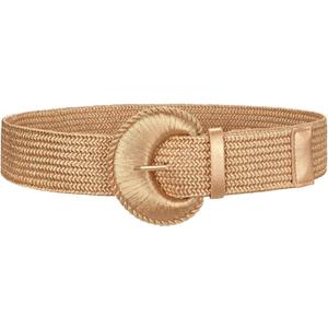 XZQTIVE Women's Woven Elastic Waist Belts Wide Stretchy Boho Belt for Summer Western Dresses with Big Braided Round Buckle