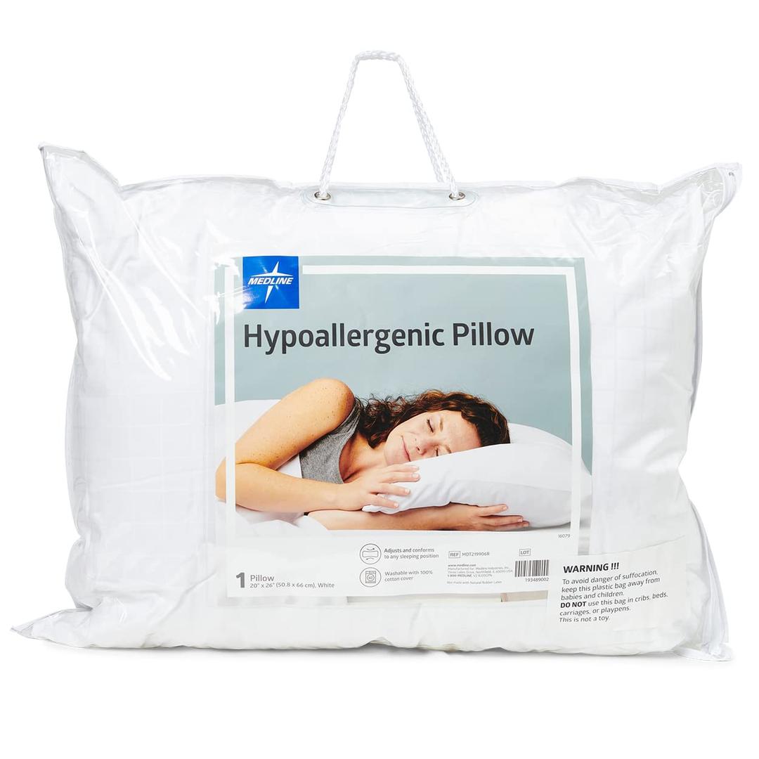 Medline Hypoallergenic Pillow, Luxurious Synthetic Fiber, 26” x 20”, Standard