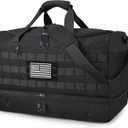 MOZETO Black Duffle Bag for Men, 45L Carry On 22x14x9 Travel Duffle with Shoe Compartment Tactical Inspired Heavy Duty GYM Overnight Bag Wet-Dry Separated Compartment