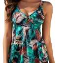 Womens Tankini Swimsuits 2 Piece Swimwear V-Neck Tankinis Top Round Cutout Bathing Suit with High Waist Shorts (Medium, 01 Leaf)