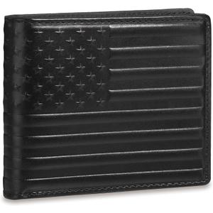Full Grain Leather Wallet for Men, RFID Blocking, Mens Wallet Bifold with 2 ID Windows, Billfold with 13 Card Slots, Leather Gift for Men, American Flag Wallet Black