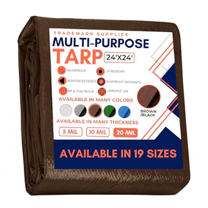 Tarp Cover Brown/Black Heavy Duty 20 Mill Thick Material, Waterproof, 24'X'24,Great for Tarpaulin Canopy Tent, Boat, RV Or Pool Cover (Poly Tarp 24X24, Ultra Thick)