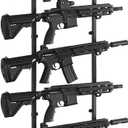 Gun Rack Wall Mount, 6 Gun Rack for Wall with Storage Basket, Rifle Racks Wall Mount Gun Display for Hunting Rifle Airsoft Gun Holder, Black (L- 6 Hooks)