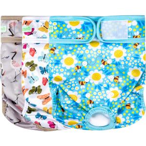 wegreeco Washable Female Dog Diapers Highly Absorbent Reusable Diapers for Dog in Heat Period, 3 Pack (Flamingoes, Medium)