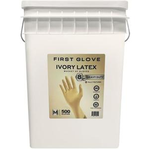 First Glove LATEX 8 Mil Bucket Fully Textured Ivory Gloves - Heavy Duty Gloves for Industrial & Automotive Work 500ct (Medium)