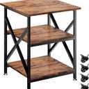 Ollieroo 3 Tier Printer Stand, Large Table with Wheels, Rolling Cart with Height Adjustable Middle Storage Shelf, 23.6 x 23.6 x 30.3 Inches Shelf for Home Office, Vintage Brown