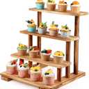 Roowest 4 Tier Wooden Cupcake Stand for 35 Cupcakes with LED Light, Rustic Tiered Dessert Stand for Cookie Biscuit Donuts Tower, Table Display Riser for Wedding Birthday Party Baby Shower Decorations