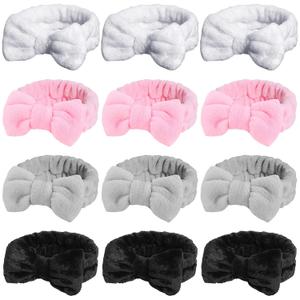 JenPen 24 Pcs Spa Facial Headband Face Washing Headband Bulk Soft Bow Makeup Headbands Elastic Towel Skincare Coral Fleece Hair Band for Washing Face Women Skincare Mask Yoga Sports Shower, 4 Colors