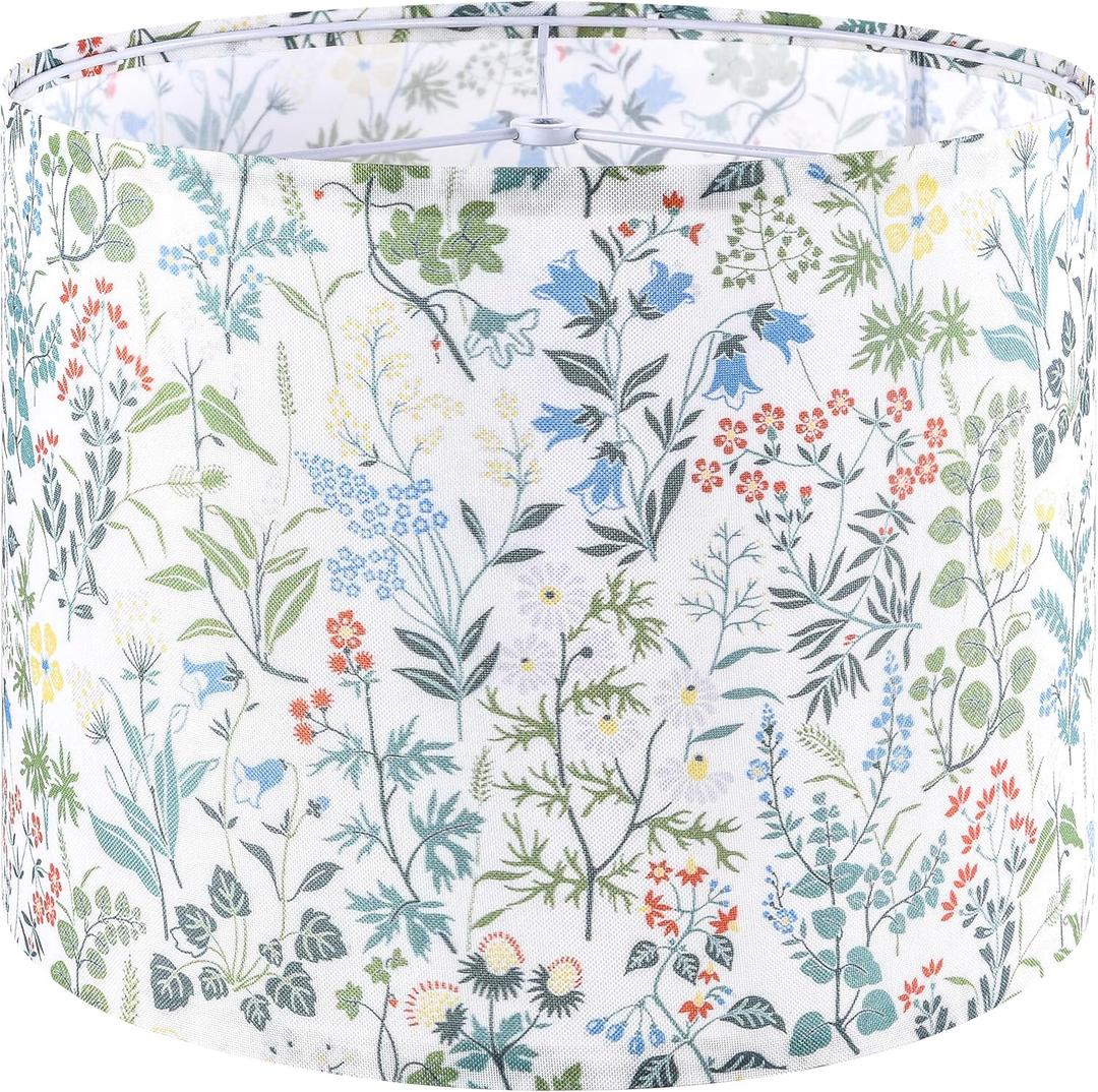 GOSO 1pcs Medium Lampshade Polyester Fiber Printing Flowers Drum Lamp Shade For TableLamp,Floor Lamps,Diy Pendant Light,Wall Hanging,Spider Fitter 13 "Top x 13" Bottom x 10 "Heigh,Assembly Required (Multicolour-4)