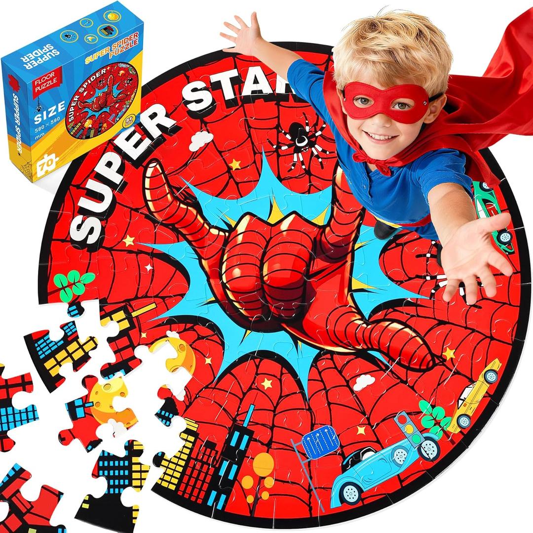 Spider Web Puzzles for Kids Ages 4-6, 70pcS Jumbo Floor Puzzle for Toddlers Ages 2-4, Preschool Toys Educational Puzzles for 3 4 5 6 7 8 Years Old Boys Girls Easter Basket Stuffers