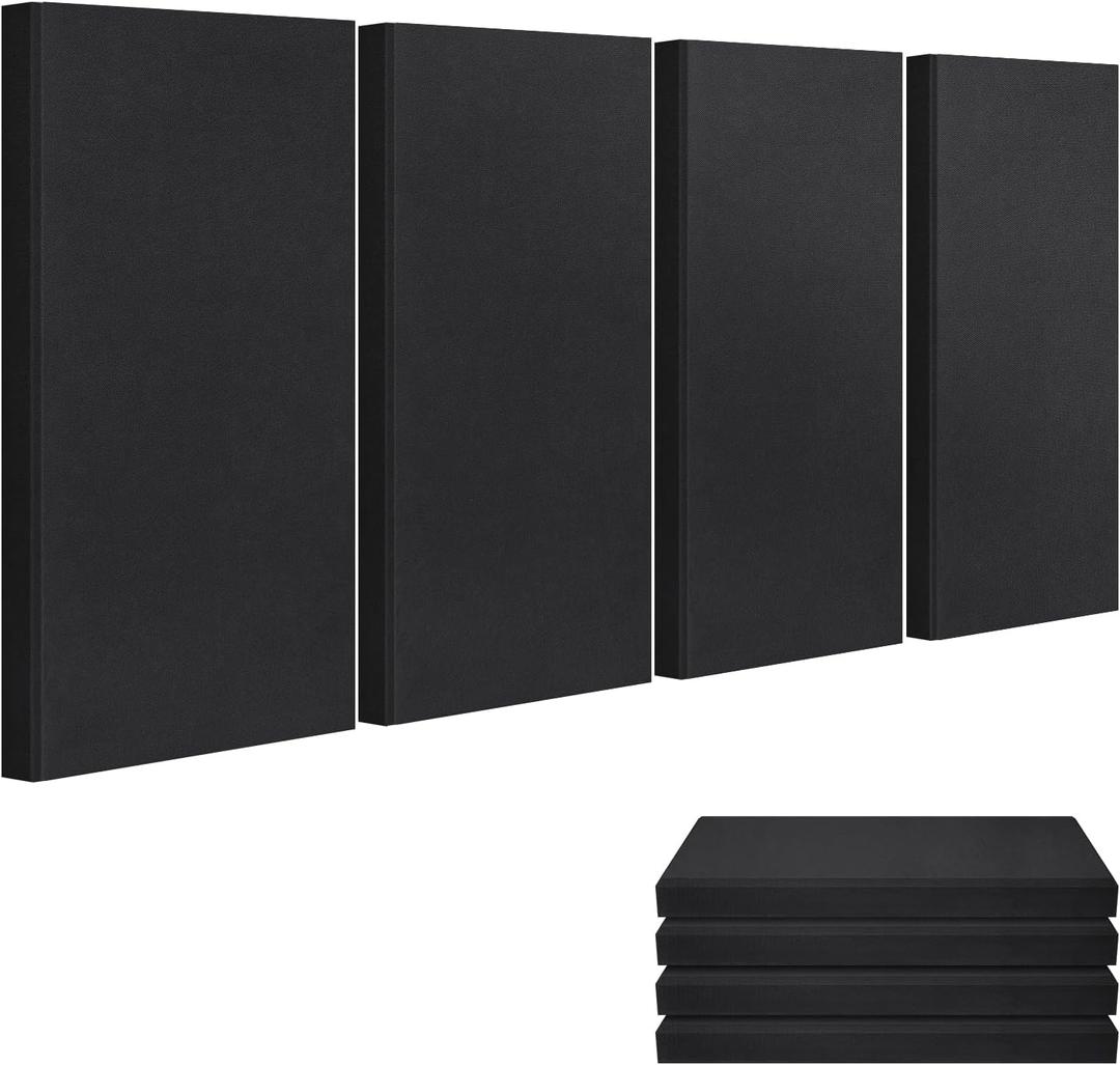 23.62" X 11.81" X 2" Fiberglass Wall Panel, 4 Pack Acoustic Panels, Acoustic Panels Sound Absorbing for Office, Studio, Home Theatre - Black