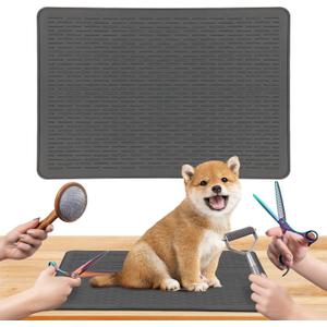Dog Grooming Table Mat Pad Non Slip, Multipurpose Soft Pet Grooming Table Mats at Home, 28 x 19.7 Inch Silicone Durable Anti-Fatigue Groomer Mats Paw Protection Easy-Clean Cat Dog Bath Mat (Black)