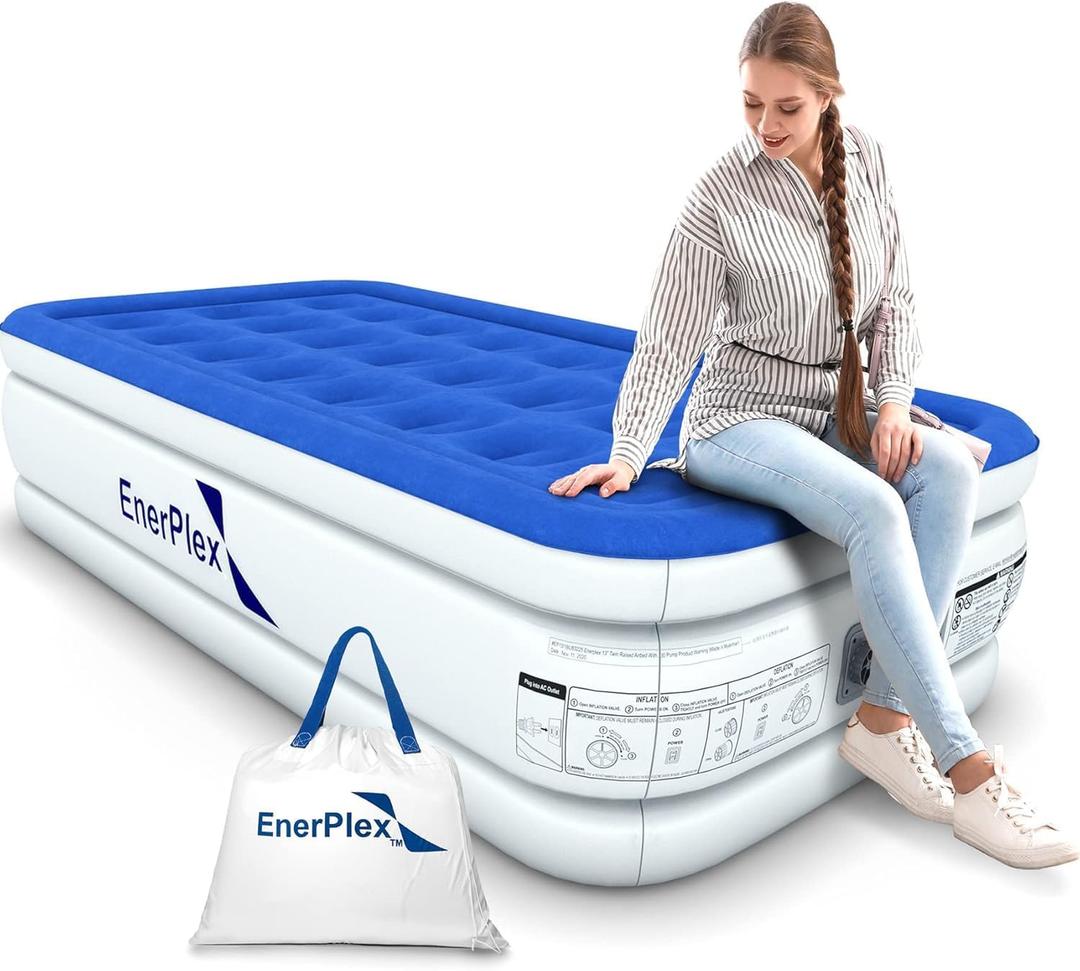 EnerPlex Air Mattress with Built in Pump - Self-Inflating Blow Up Mattress with Neck Support - Inflatable Air Bed for Portable Travel & Home Use (Twin Size (76"L x 38"W x 13"Th))