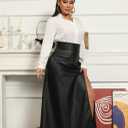 Lexiart Womens High Waisted Sexy Pu Leather Vintage High Split A-Line Swing Long Skirt with Pockets