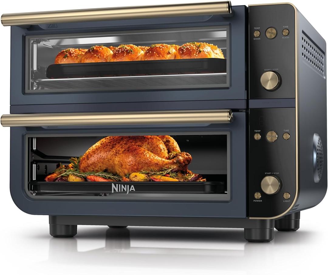 Ninja Double Oven Pro Smart XL Countertop Oven & Air Fryer | 30.2 Qt Capacity | 12-in-1 with Smart Finish & DualZone Tech to Cook 2 Meals at Once | Fits up to 4.5lb Chicken | Cyberspace | DCT801BL