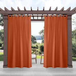 Exclusive Home Cabana Solid Indoor/Outdoor Light Filtering Hook-and-Loop Tab Top Curtain Panel Pair, 54"x108", Mecca Orange