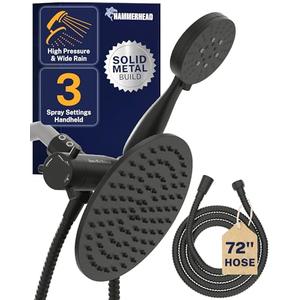 HammerHead Showers Dual Shower Head Combo, 10-Inch Rainfall & 3-Flow Handheld, Matte Black, 2.5 GPM (Missing H/C Plate)