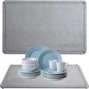 Stone Dish Drying Mat 24"16" Large Diatomaceous Earth Dishes Quick Dry Pad for Kitchen Counter with Heighten Stainless Steel Feet, Fits Various Countertops & Drain Bowl Racks, Dark Gray