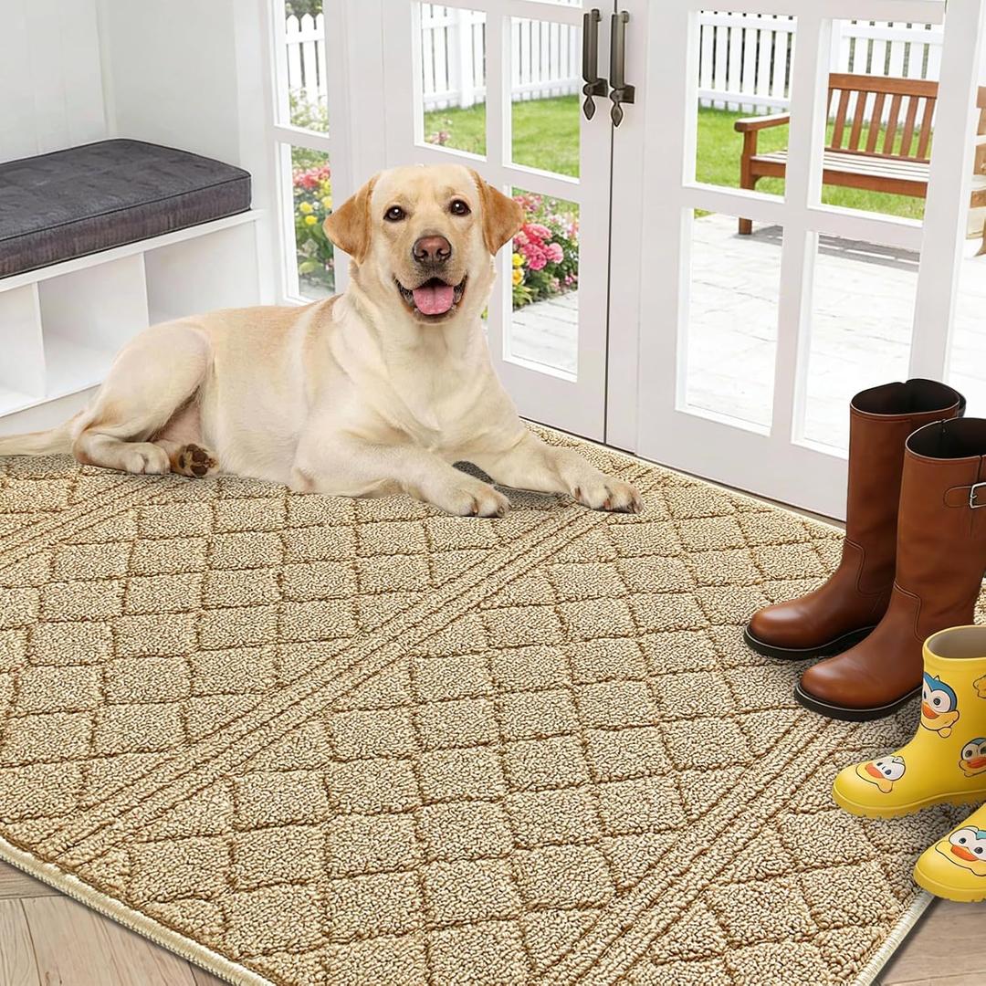 REFETONE Indoor Doormat, Front Back Door Mat 32"x40" Absorbent Rubber Backing Non Slip Door Mats, Low-Profile Resist Dirt Entrance Rugs, Machine Washable Door Rug Inside Floor Mat for Entryway, Beige