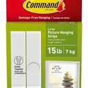 Command 15 lb Large Picture Hanging Strips 4 Pairs (8 Command Strips), Damage-Free Hanging Picture Hangers, No Tools Wall Hanging Strips for Home Decor, White Adhesive Strips
