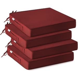 IPYNBAP Outdoor Chair Cushions Set of 4 -Waterproof Outdoor Seat Cushions for Patio Furniture, Patio Chair Cushion with Handle and Ties, Out Door Chair Pads,19x19x3-Square, Burgundy