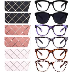 6 Pack Fashion Reading Glasses for Women Men Blue Light Blocking Oversized Square Readers with Spring Hinge (2 Black & 4 Colorful)