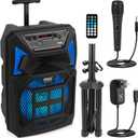 Pyle Bluetooth PA Speaker & Microphone System - Portable Karaoke Speaker with Wired Mic, Built-in LED Party Lights, FM Radio, MP3/USB/Micro SD Readers, Speaker Stand (8 Subwoofer, 400 Watt MAX)