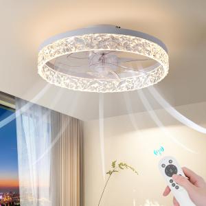 Flush Mount Ceiling Fan with Light, 15.7" Reversible, Dimmable, Noiseless, Small Bedroom Fan with Remote, Indoor Use,White (15.7in-White)