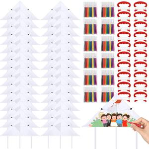 Syhood 30 Pcs DIY Kites Making Kit 20 Inch Summer Decorating Coloring Kites with Watercolor Pens and String Making Craft Kits for Outdoor Activities