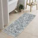 Uphome Gray Bathroom Rugs, Distressed Farmhouse Boho Bath Mat, Non Slip Washable Soft Velvet Bath Mats for Bathroom Floor, Vintage Traditonal Bath Runner for Bathtub Sink Shower, 18x47 inch (Grey)