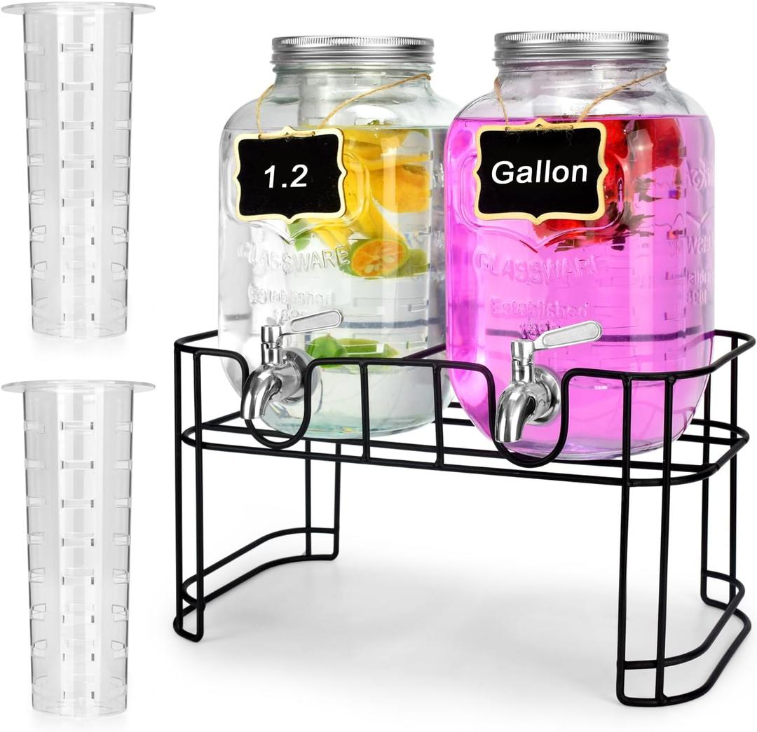 DD&HAPP Glass Drink Dispensers For Parties.1.2 Gallon Beverage Dispensers With Stand And Stainless Steel Spigot.Party Drink Dispenser For Punch,Iced Tea,Ideal for Weddings,Events,Buffet&Home Use.